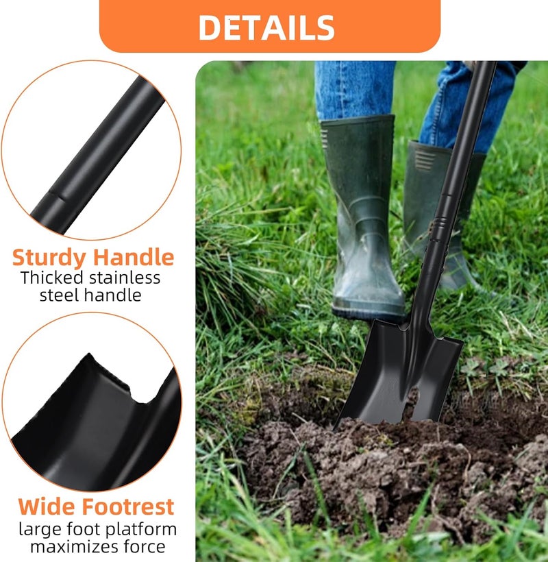 TwinkleTool Small Square Shovel for Digging with Metal Handle, 43.3 Inch Heavy Duty Small Shovel, Trench Shovels Ideal for Digging Gardening Trenching Camping Planting Transferring, Black - Image 2